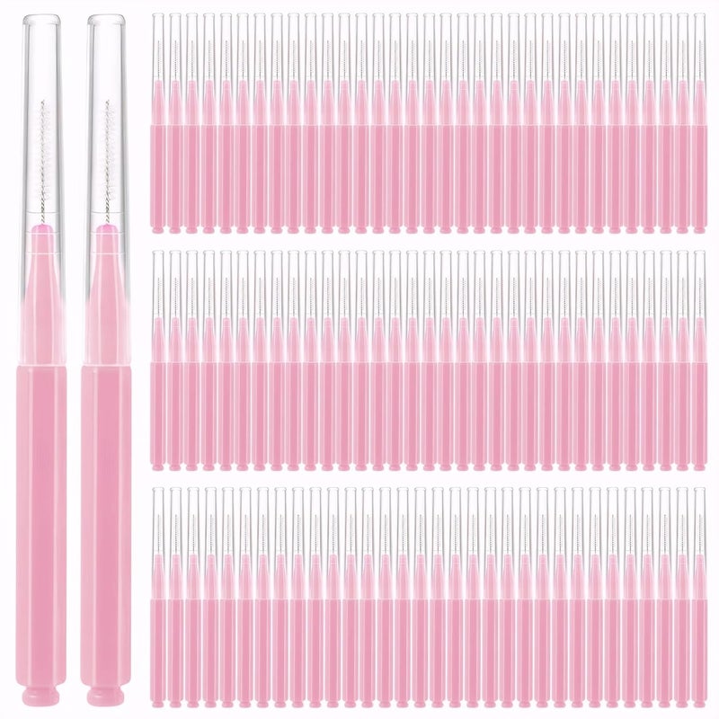 PKRFCJ 100 PCS Brow Lamination Supplies, Brow Lamination Brush, Multi Function Micro Eyebrow Brush, Suitable for Eyelash and Eyebrow Extension Tools (Rose Red) - Image 1